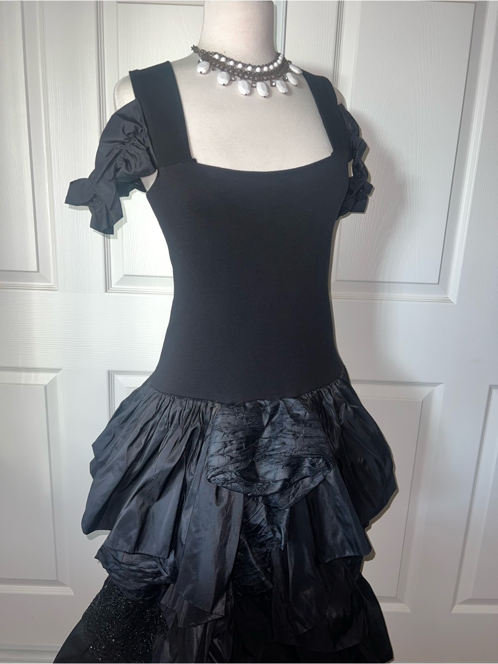 Anarkh Couture Black Puff-Sleeve Dress with Tiered Skirt